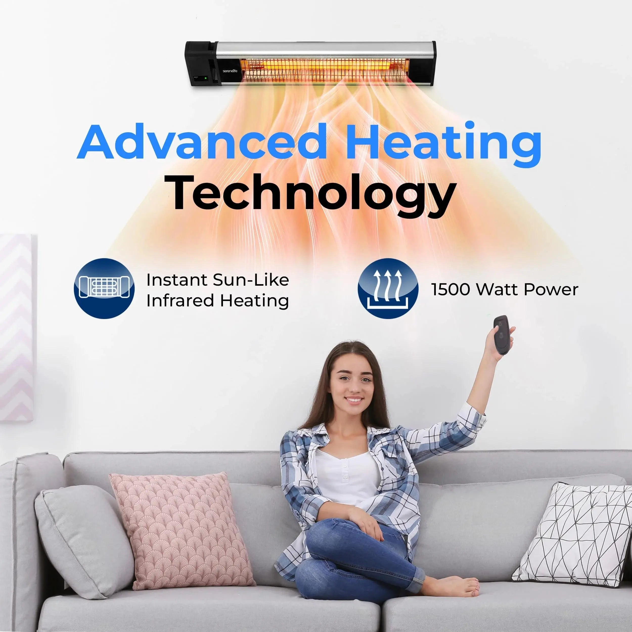 Infrared Patio Heater, Wall-Mounted Electric Heater with Remote, 1500W, IP65 Approved, Odorless, Indoor/Outdoor for Patio, Restaurant, Backyard, Garage, Decks