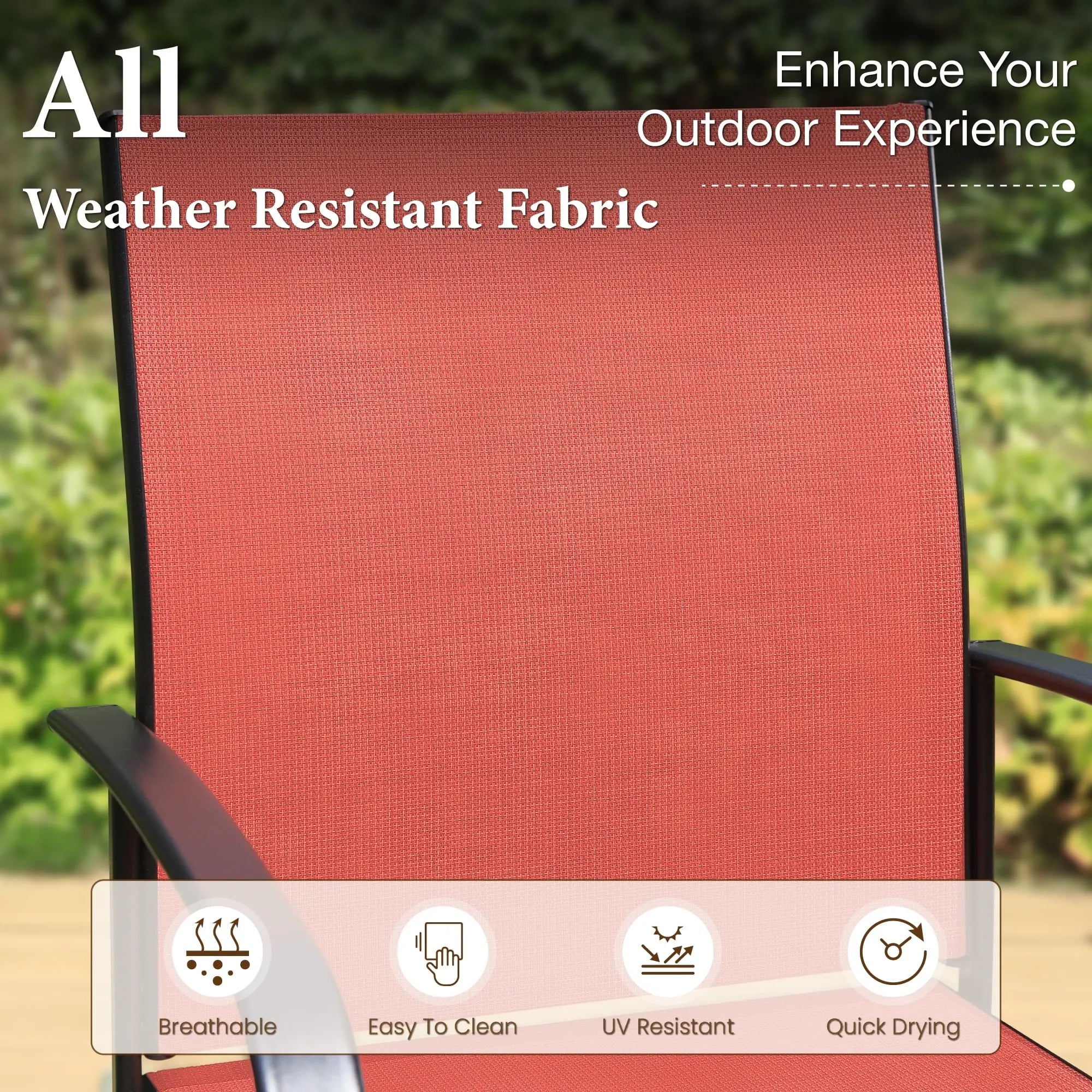 7-Piece Outdoor Patio Dining Set with 6 Textilene Chairs & Rectangular Metal Steel Dining Table with Umbrella Hole, Black & Red