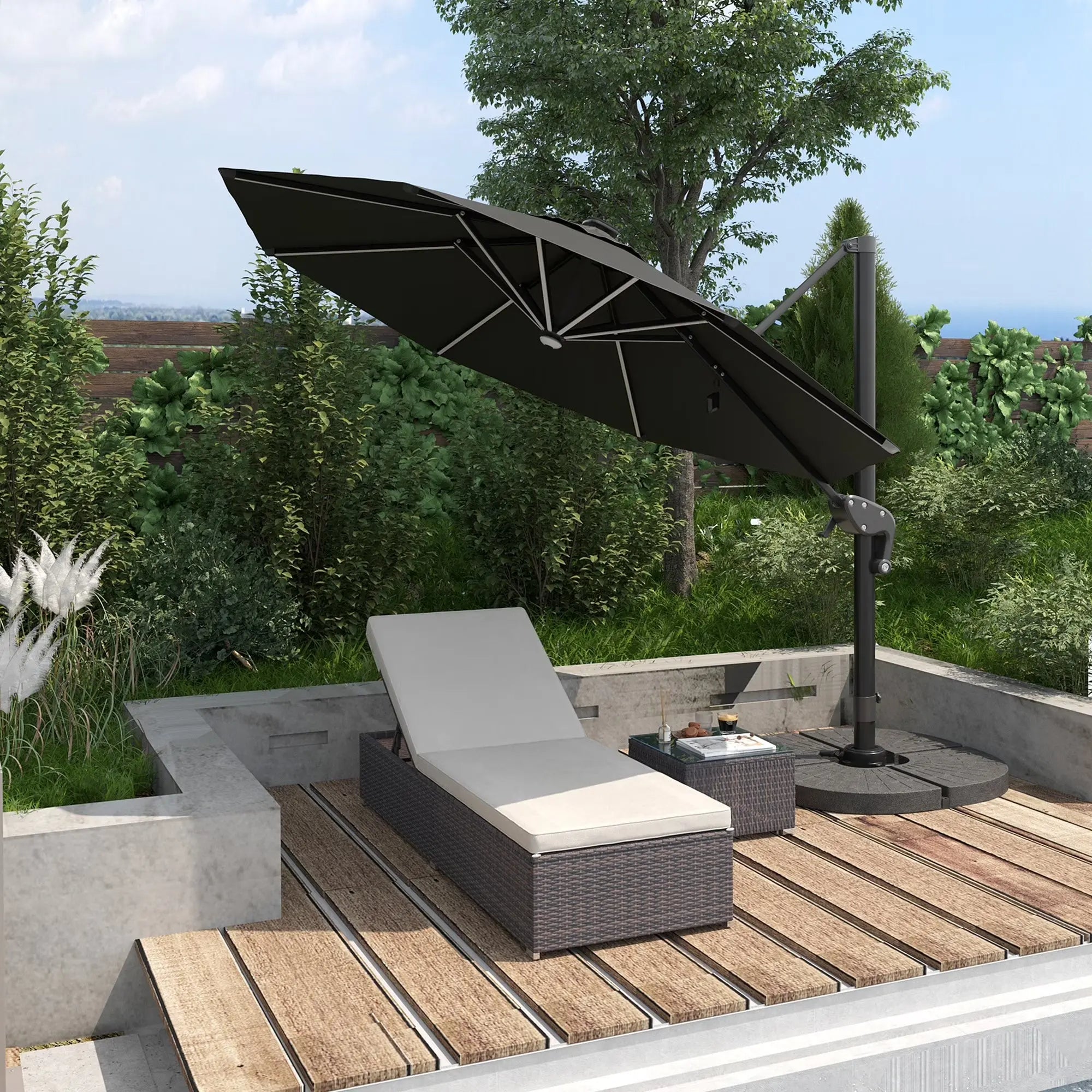 Chaise Lounge Set of 2 W/ 5 Angle Backrest, Table, Cushions, PE Wicker Poolside Chairs, 3-Piece Patio Furniture Set, Mixed Brown/Cream White