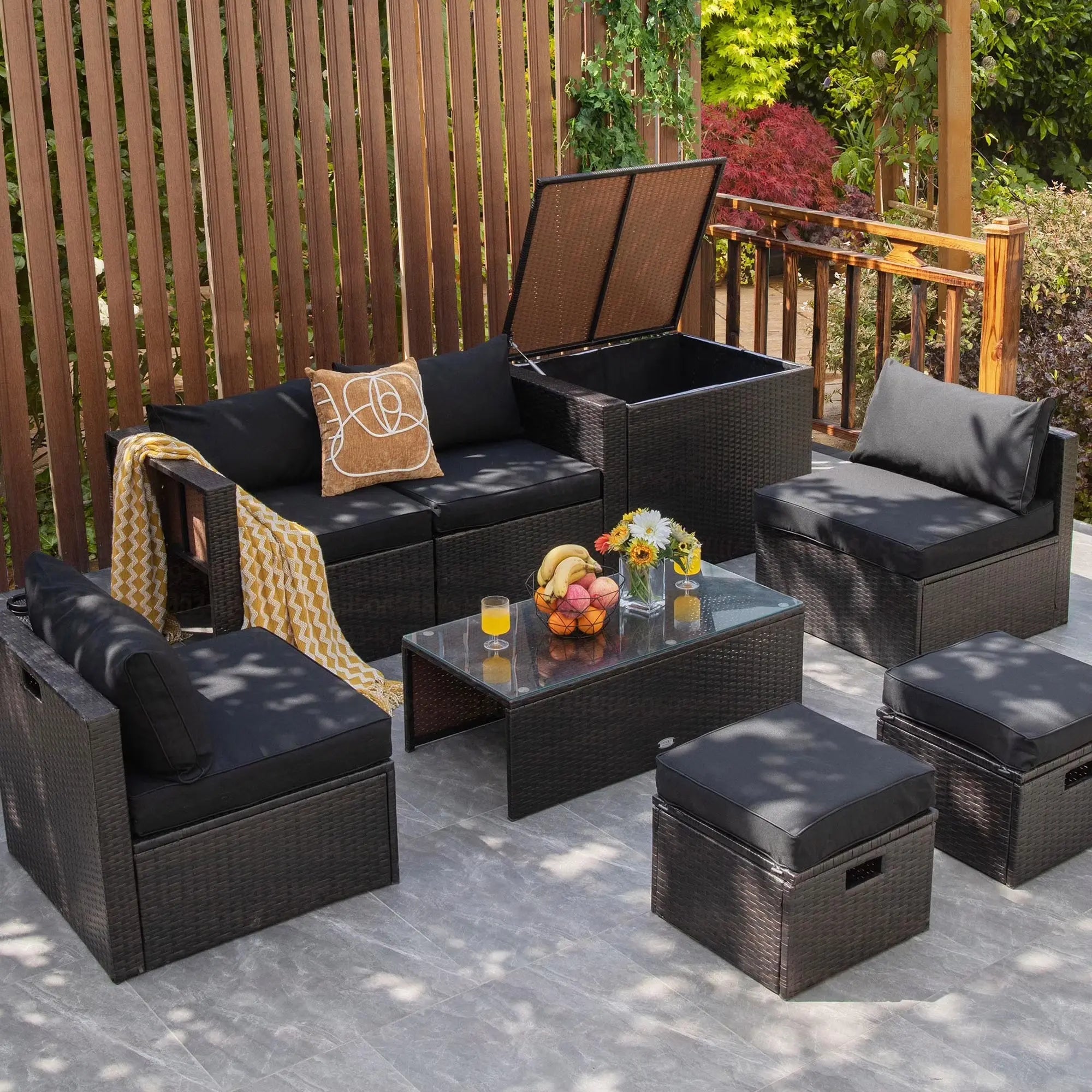 8-Piece Rattan Outdoor Patio Dining Set, Black