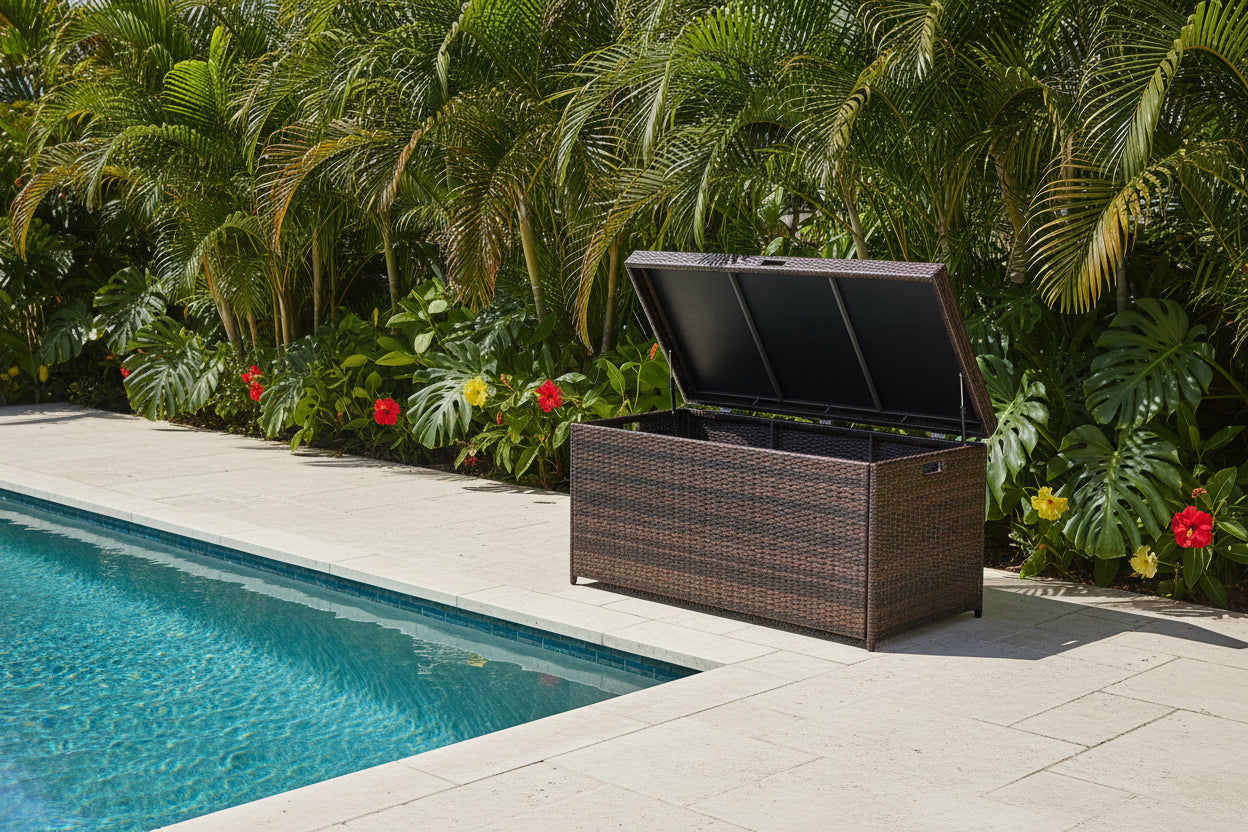 product_name# - Patio Storage - ElvoraELVORA Outdoor Wicker Poolside Storage Box – Premium Patio Cushion & Pool Toy StoragePatio StorageElvora Patio & FurnitureElvora Patio & Furniture705353829697Brown1outdoor storage boxpatio storage boxpoolside storage