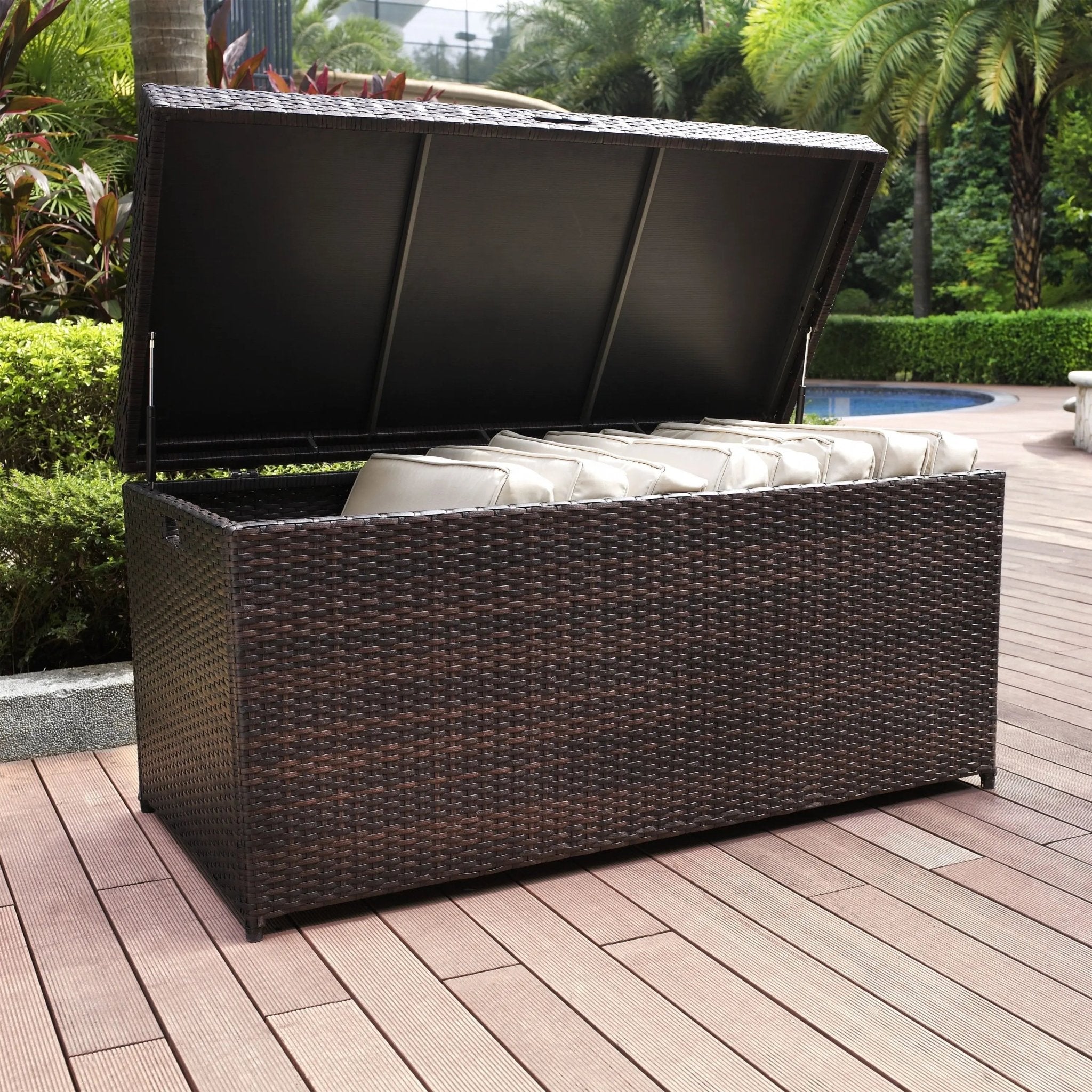 product_name# - Patio Storage - ElvoraELVORA Outdoor Wicker Poolside Storage Box – Premium Patio Cushion & Pool Toy StoragePatio StorageElvora Patio & FurnitureElvora Patio & Furniture705353829697Brown5outdoor storage boxpatio storage boxpoolside storage